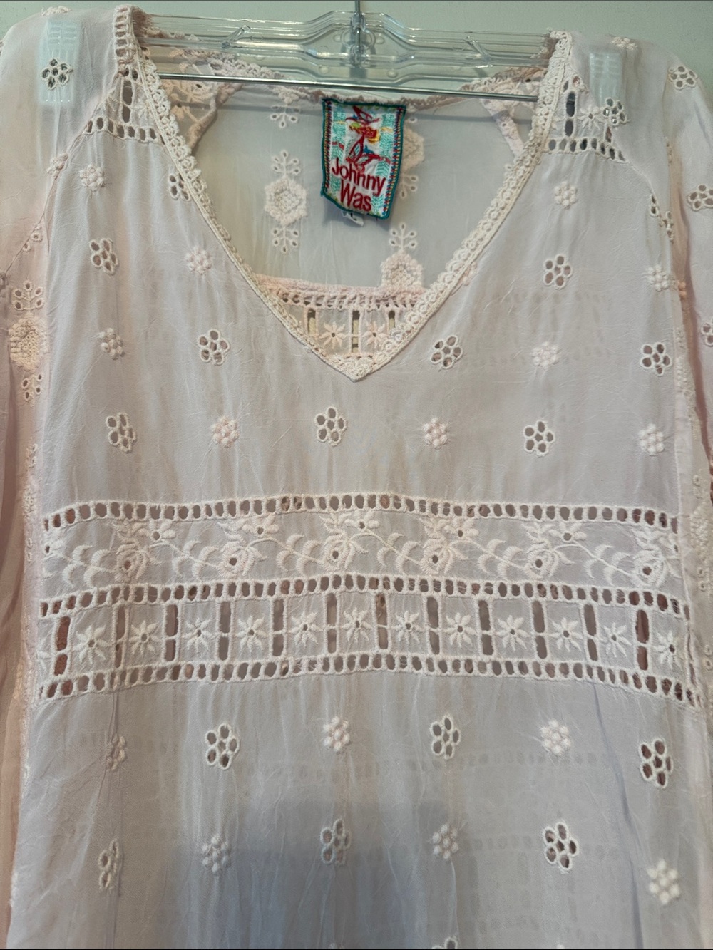 Johnny Was Pale Pink Embroidered Eyelet Tunic / Mini Dress - Picture 3 of 9